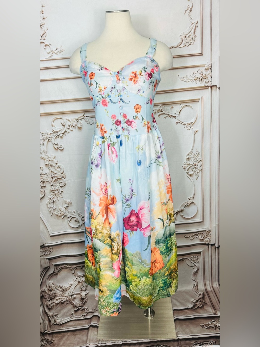 Billabong Pastel Blue Floral Sweetheart Maxi Dress - Picture 2 of 13